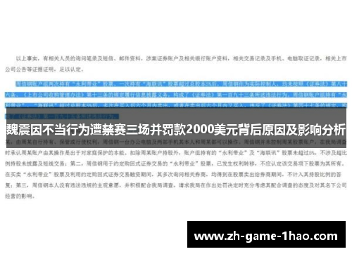 魏震因不当行为遭禁赛三场并罚款2000美元背后原因及影响分析