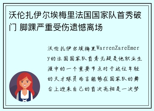 沃伦扎伊尔埃梅里法国国家队首秀破门 脚踝严重受伤遗憾离场